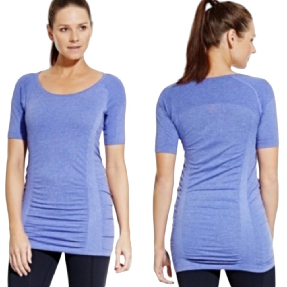 Calia Longline Ruched Lavender Purple Short Sleeve Fitted Workout Tee